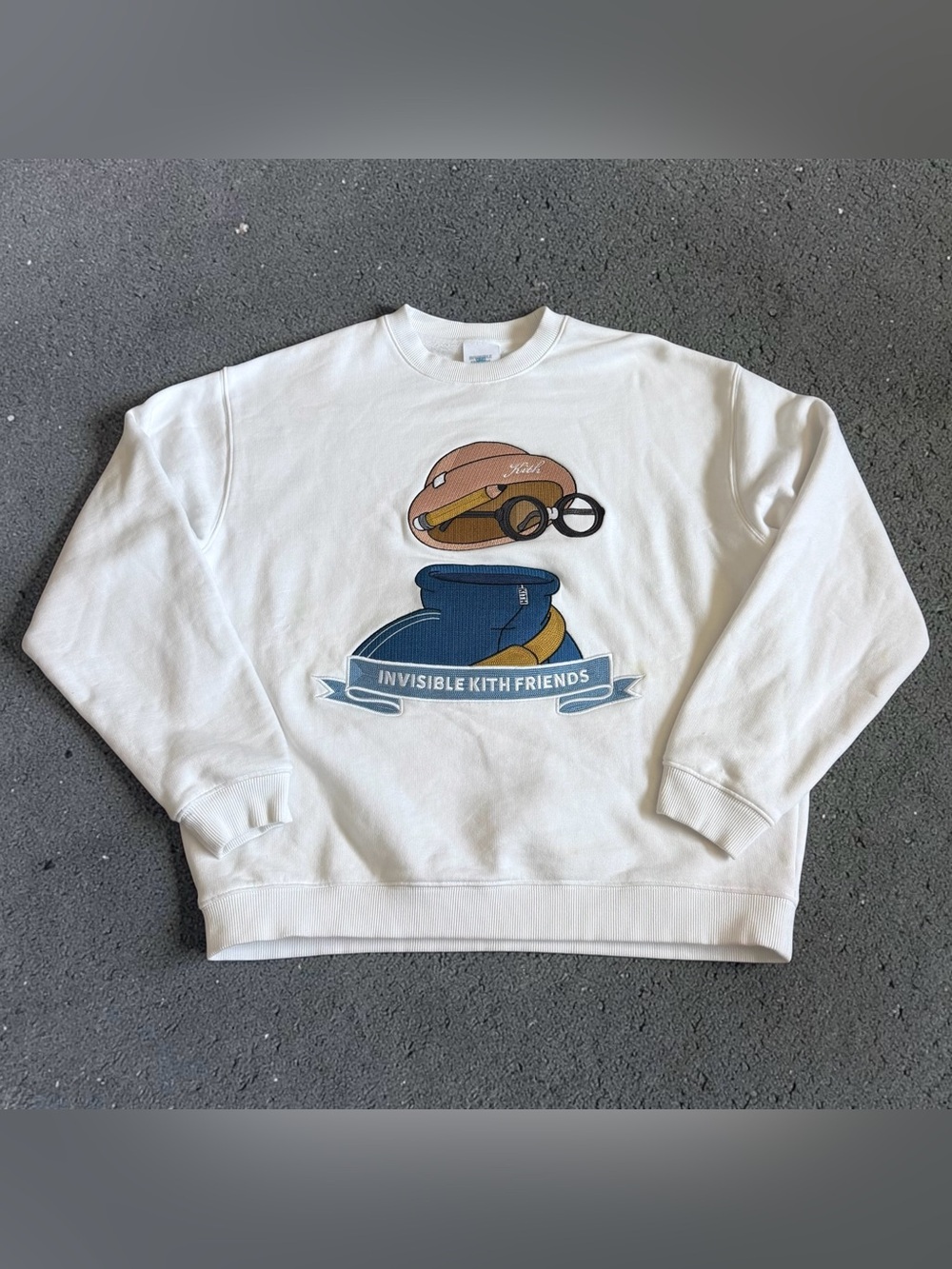 Kith White Crewneck Sweatshirt with Blue and Tan Graphic